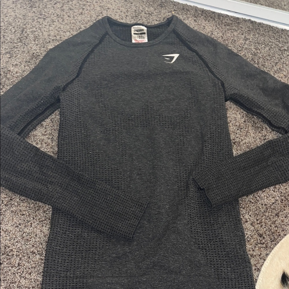 GYMSHARK womens gym girl   Charcoal Crewneck longsleeve tight workout top